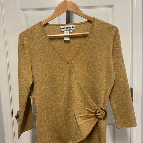 Joseph A. Gold Metallic Wrap-Style Top - Picture 5 of 8
